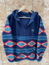 Free Nature Fleece Pullover Hoodie Jacket, Mens Size M, Southwestern Pattern, Dark Blue